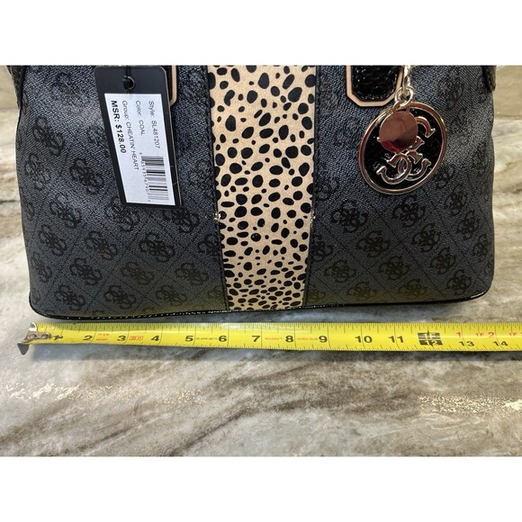 Guess Women's Cheatin' Heart Dome Satchel Black Leopard SL481207 Logo Charm READ - Picture 3 of 16
